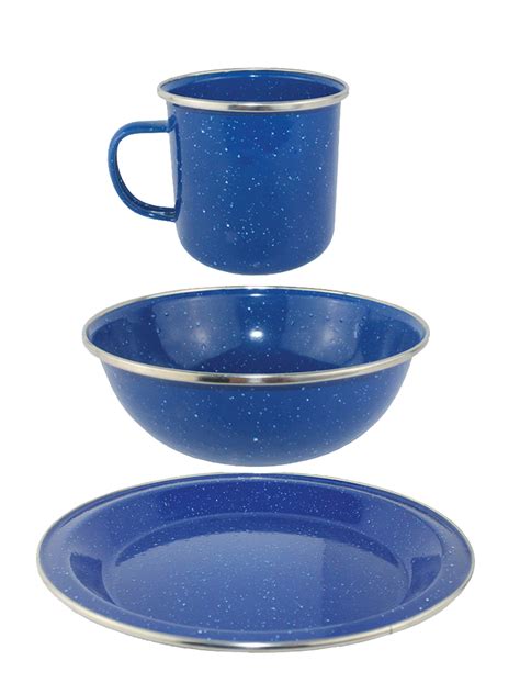 Camping plates are always the last items on the list. Yellowstone Blue Enamel Camping Mug, Bowl & Plate | All ...