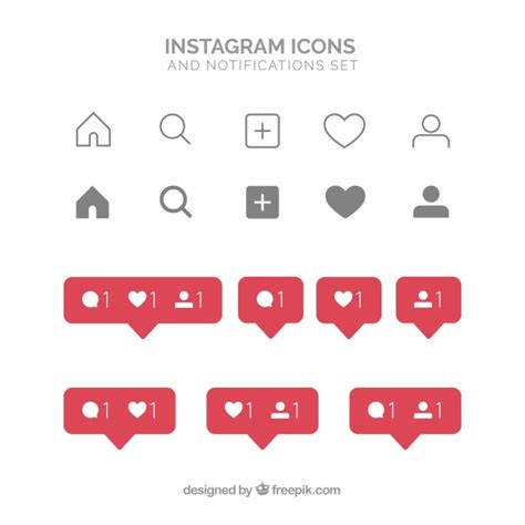 Conjunto Plano De Iconos Y Notificaciones De Instagram Vector Gratis