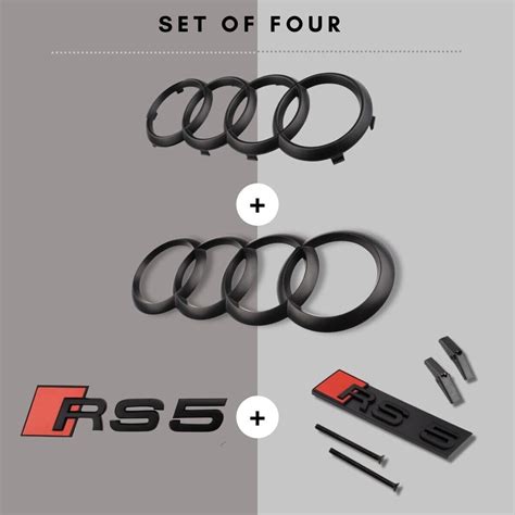 Audi Rs5 Matt Black Set Kit Badges Front Rear Rings Grille Boot Emblem