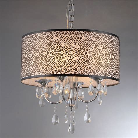 White drum shade crystal chandelier pendant light. Warehouse of Tiffany Lush 4 Light Crystal Drum Chandelier ...