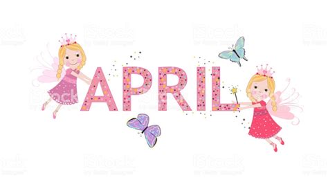 April Text With Cute Fairy Tale Vector Hello April And Spring Time