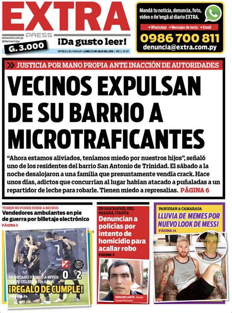 periódico diario extra paraguay periódicos de paraguay edición de lunes 25 de julio de 2016