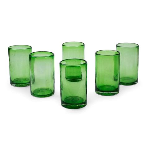 Mexican Hand Blown Bubble Glasses Set Of 2 Tumblers Drinking Glasses Red Ebay Green