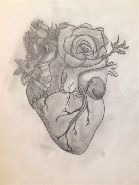 Flowers drawings with color for kids tumblr in black and white tattoos images photos. Items similar to Original Anatomical Heart with Flowers Pencil Drawing on Etsy