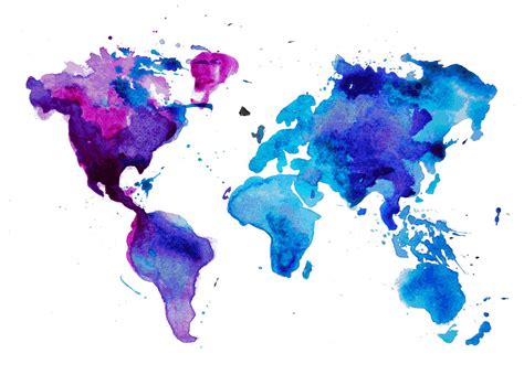 Watercolor World Map Blue Wall Mural And Photo Wallpaper