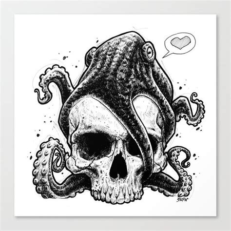 Octopus Loves Skull Canvas Print By Stef W Medium Octopus Art Cute