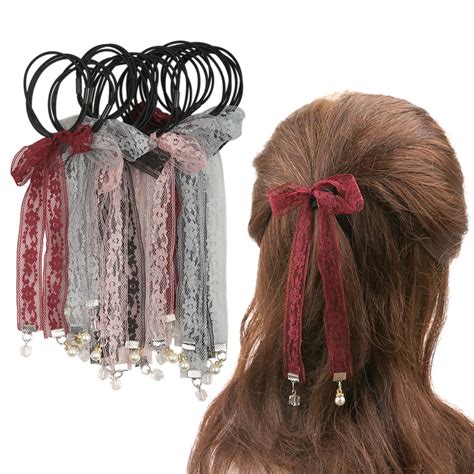 20pcslot Girls Lace Tassel Hairbands Rubber Elastic Hair Bands Women