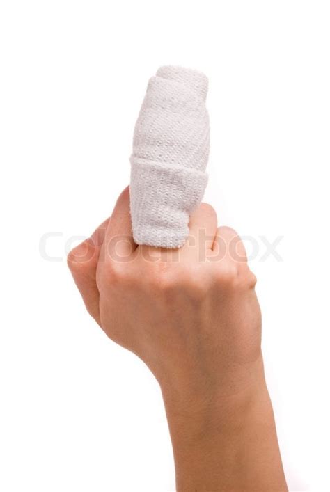 White Medicine Bandage On Human Injury Hand Finger Stock Photo