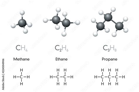 Methane Ethane Propane Molecule Models And Chemical Formulas Organic