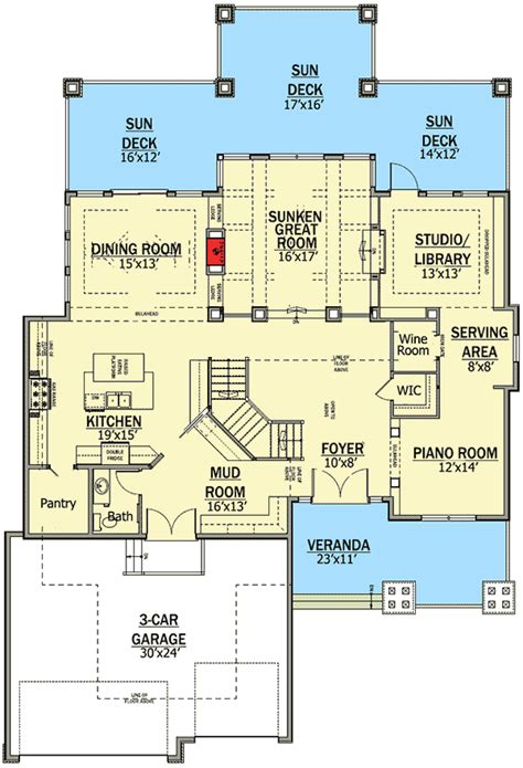 Plan 81641ab Sunken Great Room And Raised Master Suite House Floor