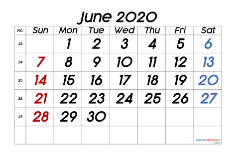 Free June 2020 Calendar Free Premium