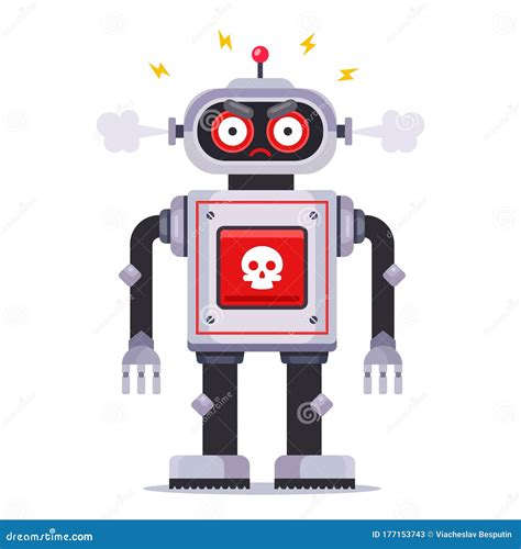 Angry Killer Robot On A White Background Stock Illustration