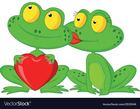 Cute Cartoon Frog Couple Holding Red Heart Vector Image
