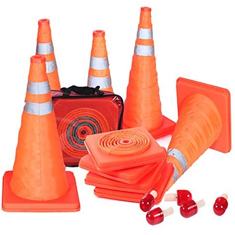 5pcs 18 Collapsible Traffic Cones With Nighttime Led Lights Pop Up