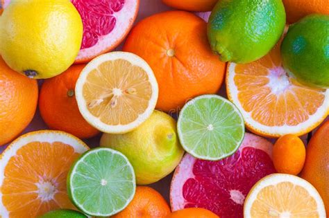 Fresh Citrus Fruits Orange Lemon Grapefruit Mandarin Lime With