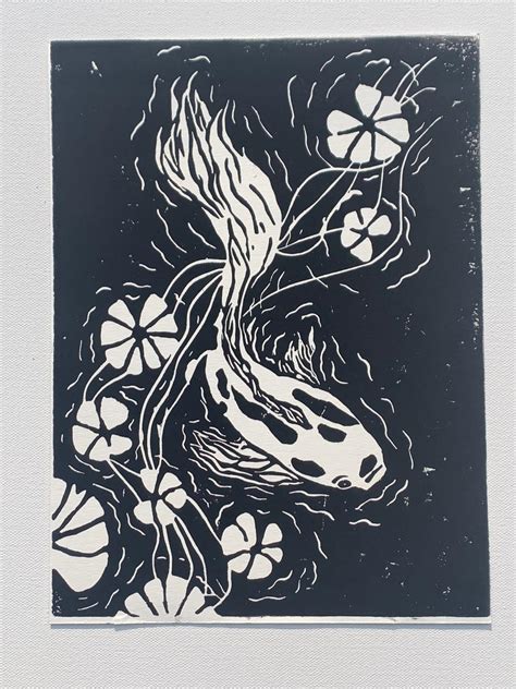 Original Handmade Koi Fish Linocut Print Etsy
