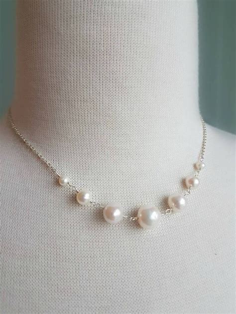 Sterling Silver Floating Pearl Necklace For Classic And Bridal Etsy