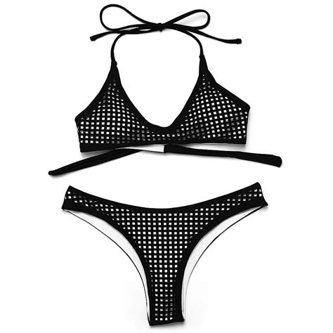 bandea sexy solid ladies bikinis mesh swimsuit 2017 women swimwear hollow out halter brazilian