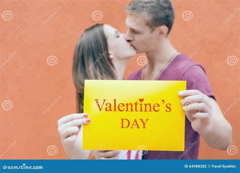 Happy Valentines Day Kissing Couple Stock Photo Image Of Background