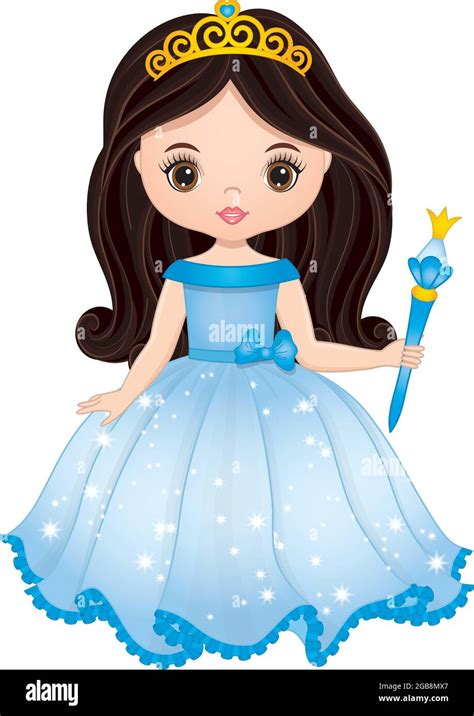 Beautiful Dark Haired Princess Wearing Long Blue Dress And Holding