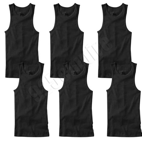 Men 100 Cotton Ribbed Black Tank Top A Shirt Wife Beater Undershirts