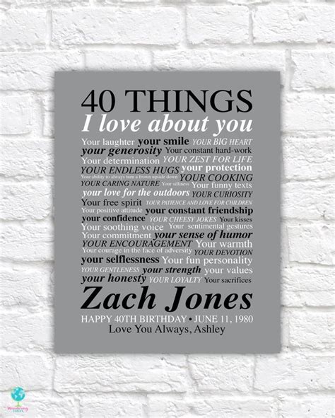 What to give husband for 40th birthday. 40th Birthday Gift for Husband, 40 Things I Love About You ...