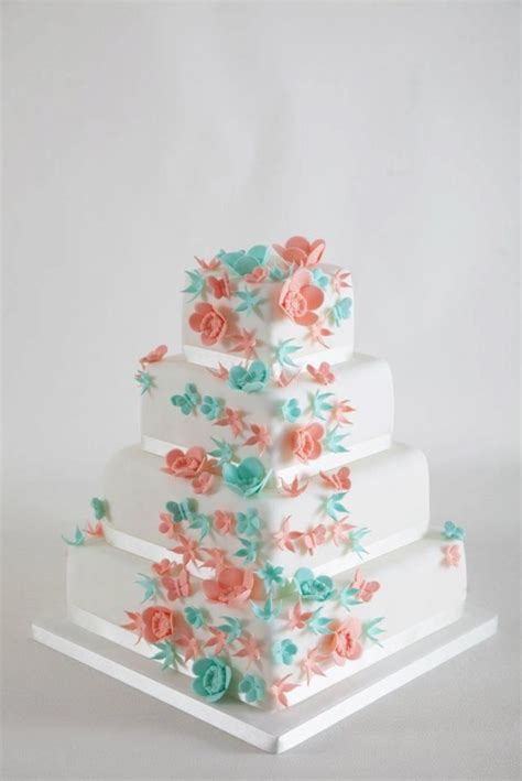 Coral And Teal Wedding Cakes