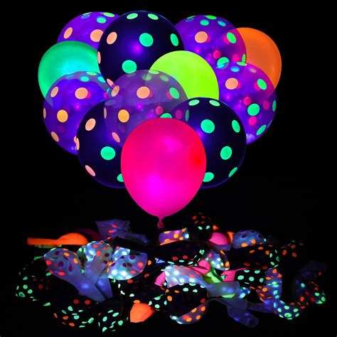 90pcs Uv Neon Balloons 12” Neon Polka Dot Glow Party Blacklight