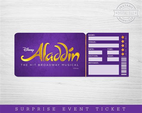 Printable Aladdin Broadway Surprise Ticket Aladdin The Etsy