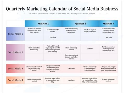 Quarterly Marketing Calendar Of Social Media Business Presentation