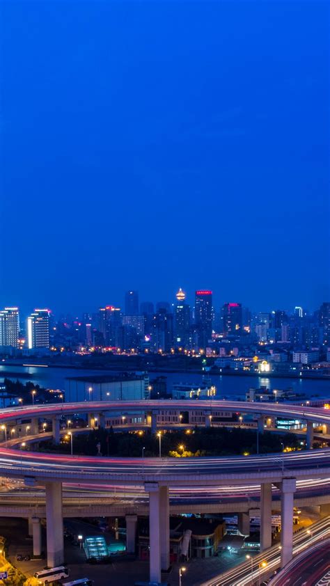Wallpaper Nanpu Bridge Lights Night River Road City Shanghai
