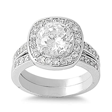 Sterling Silver Designer Engagement Ring Wedding Band Bridal Set Sizes 5 10 Designer
