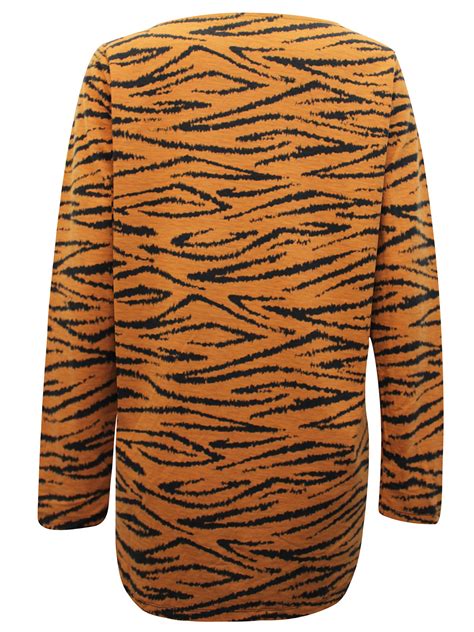 Capsule Capsule Orange Tiger Print Long Sleeve Curved Hem Top