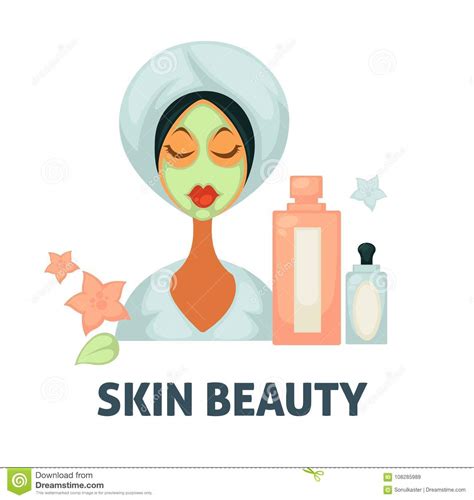 Skin Beauty Spa Wellness Salon Vector Icon Of Woman With Facial Mask
