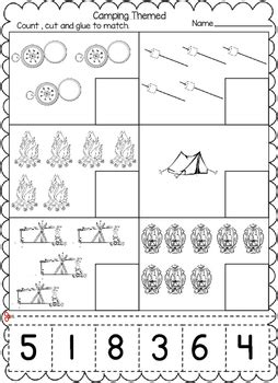Camping Themed Numbers Cut and Paste Worksheets (1-20): | TpT