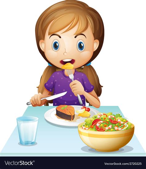 A Hungry Girl Eating Lunch Royalty Free Vector Image