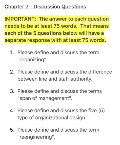 Solved Chapter 7 Discussion Questions Important The Answer