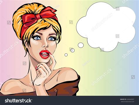 Pin Style Sexy Dreaming Woman Portrait Stock Vector