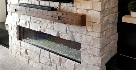 Modern Rustic Living Room Fireplace Stone Veneers Wood Mantel Design