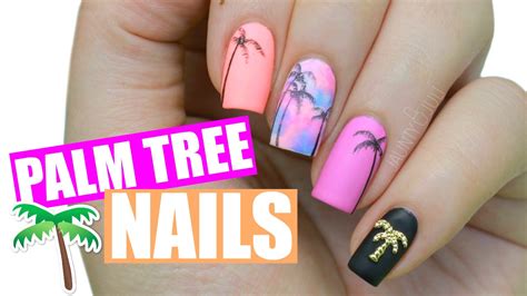 Neon And Matte Sunset Palm Tree Nail Art Youtube