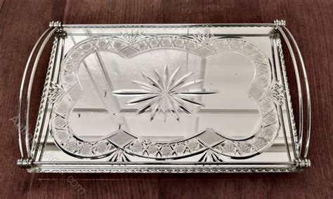 antiques atlas art deco silver plated cut glass mirror tray