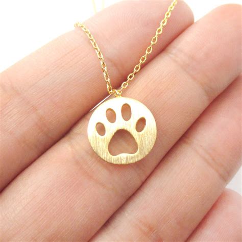 Dog Paw Print Dye Cut Coin Shaped Animal Charm Necklace In Gold