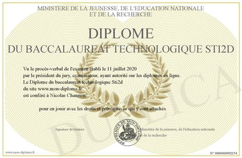Diplome Du Baccalaureat Technologique Sti2d