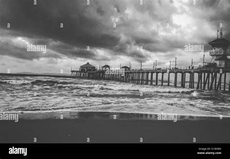 Huntington Beach Pier Black And White Stock Photo Alamy