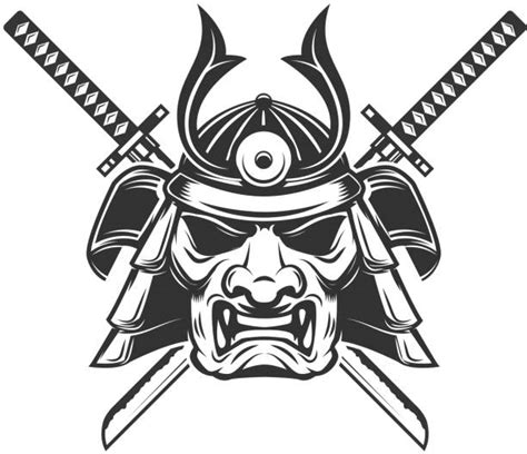 Japanese Samurai Mask Tattoo Silhouettes Clip Art Vector Images