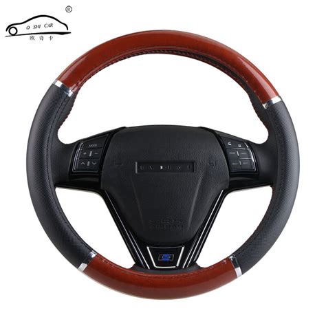 Black Steering Wheel Cover With Woodgrain Design And Chrome Trimpu