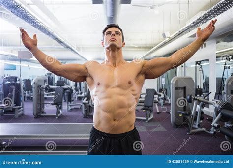Shirtless Bodybuilder Standing In Gym Stock Image Image Of Standing