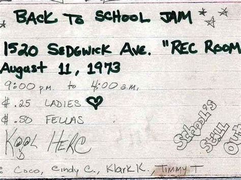 Flyer For The First Ever Hip Hop Party By Dj Kool Herc