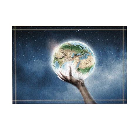 Creative Photo Decor A Human Hand Hold Bright Earth In The Satrs Sky