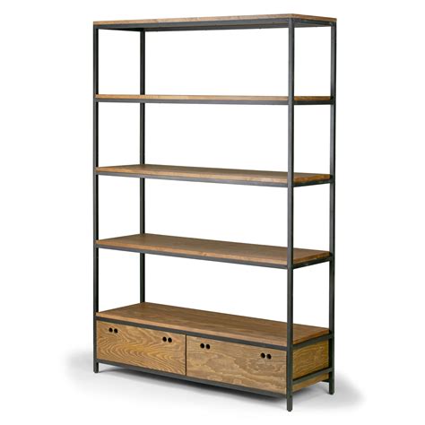 Alta Brown Pine Wood Display Shelf Etagere Metal Frame Bookcase With